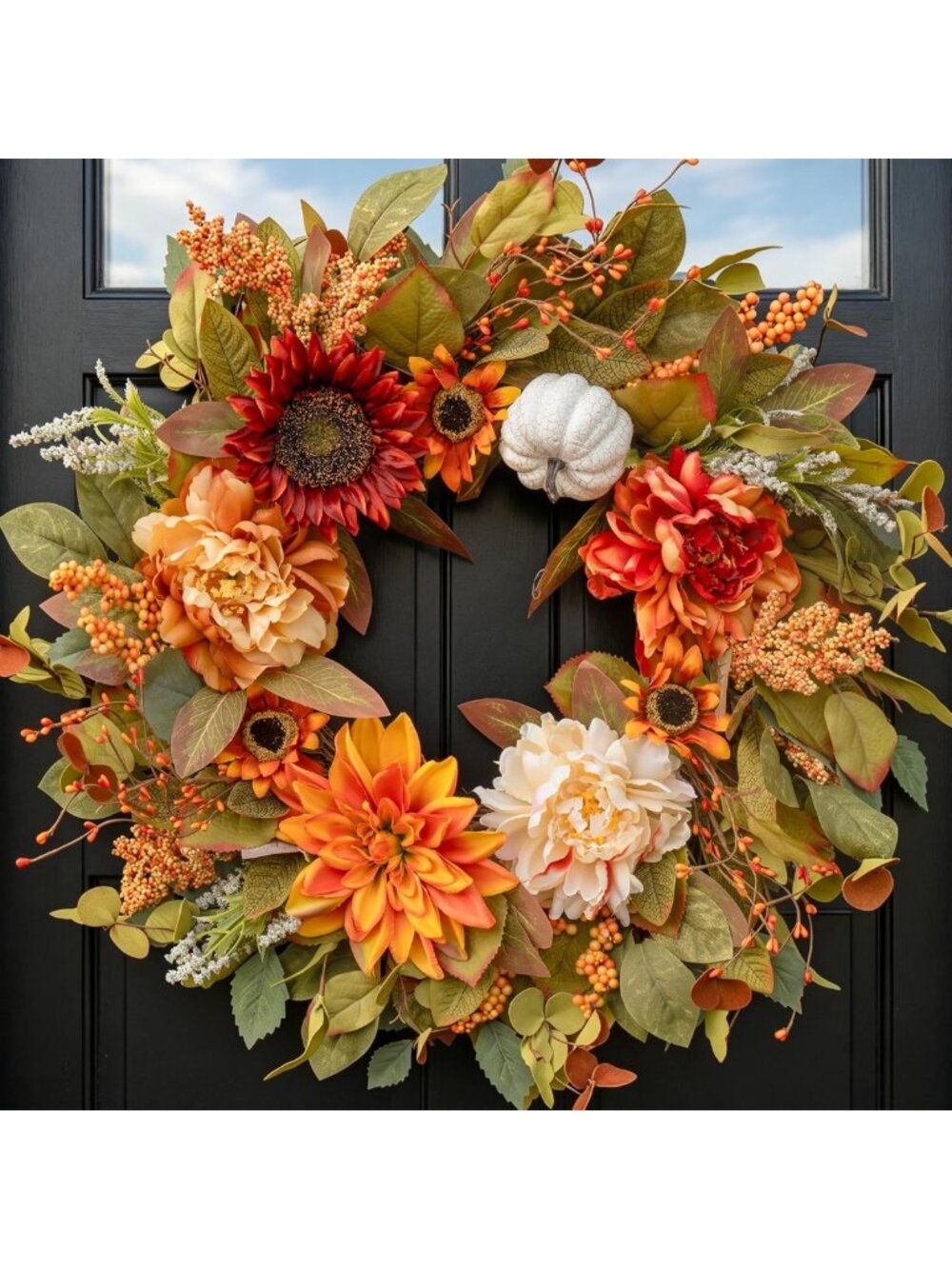 24-Inch Autumn Wreath for Front Door - Fall Decor with Peonies & Foliage